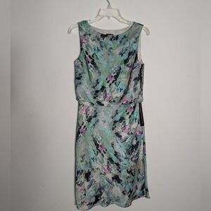Ann Taylor Women's Dress Watercolor Green Blouson Tank Fairy Fairycore Size‎ 6